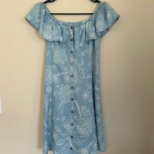 Wilda Blue and White Ruffled Off-Shoulder Sundress